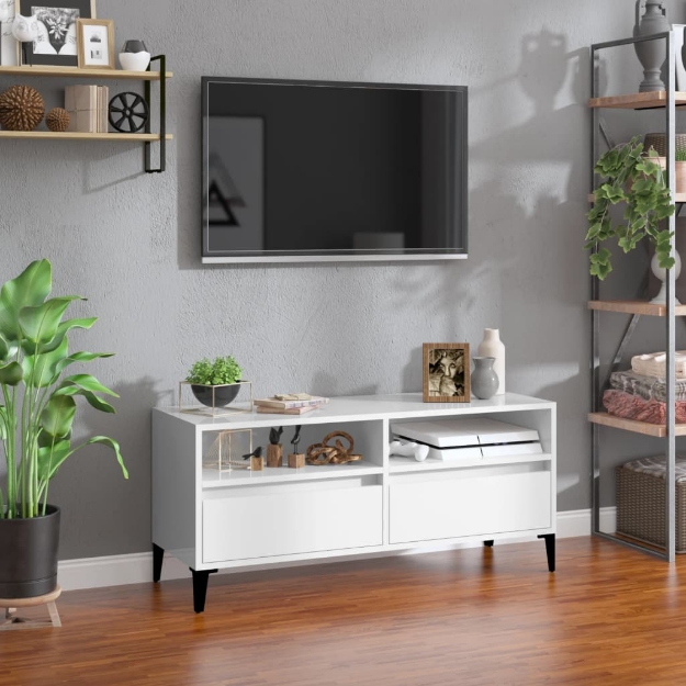 Mobile Porta TV Bianco Lucido 100x34,5x44,5cm Legno Multistrato