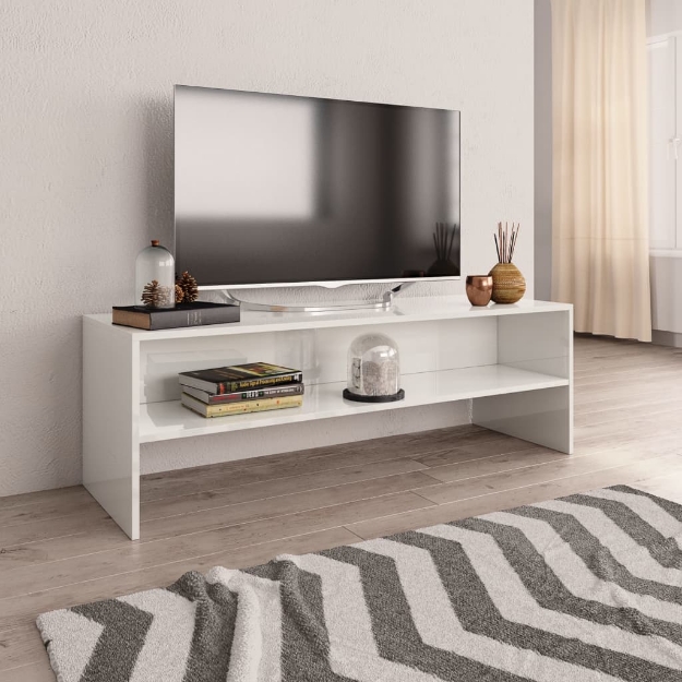 Mobile Porta TV Bianco Lucido 120x40x40 cm in Legno Multistrato