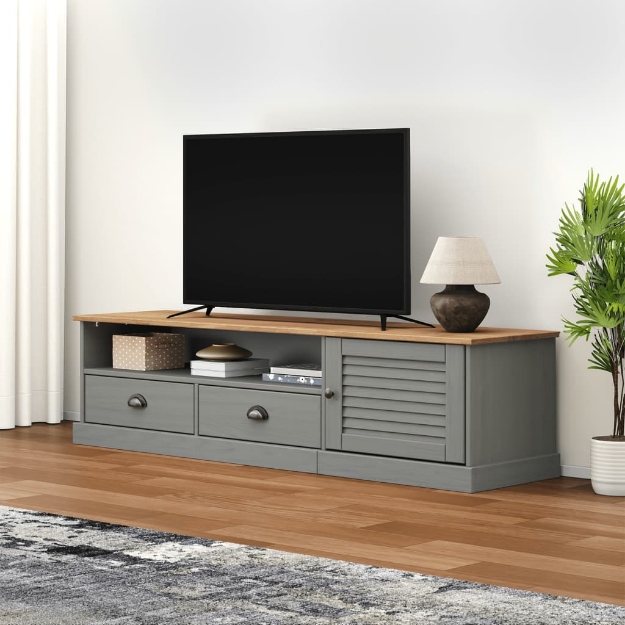 Mobile Porta TV VIGO Grigio 156x40x40 cm Legno Massello di Pino