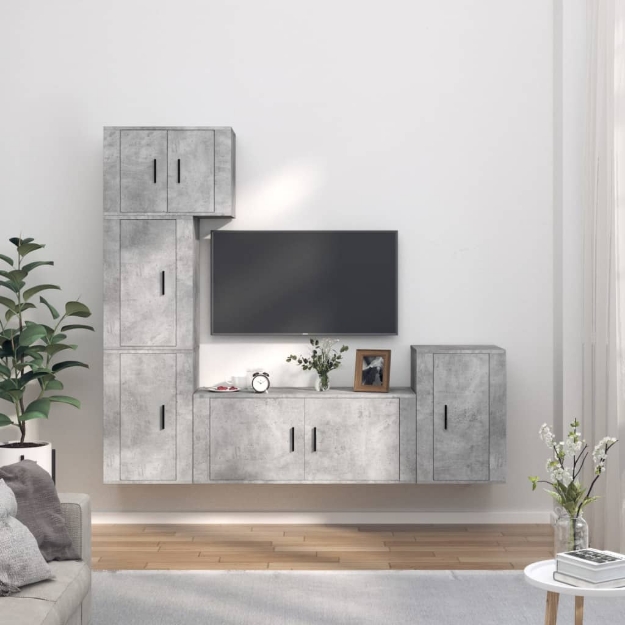 Set di Mobili Porta TV 5 pz Grigio Cemento in Legno Multistrato