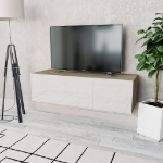 Mobile TV Legno Multistrato 120x40x34 cm Bianco Lucido e Rovere