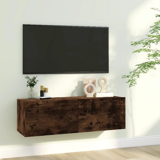 Mobile TV a Parete Rovere Fumo 100x30x30cm Legno Ingegnerizzato