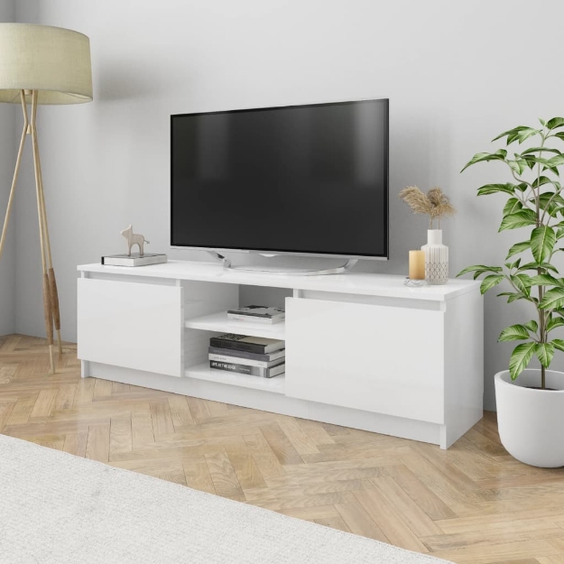 Mobile Porta TV Bianco Lucido 120x30x35,5 cm Legno Multistrato