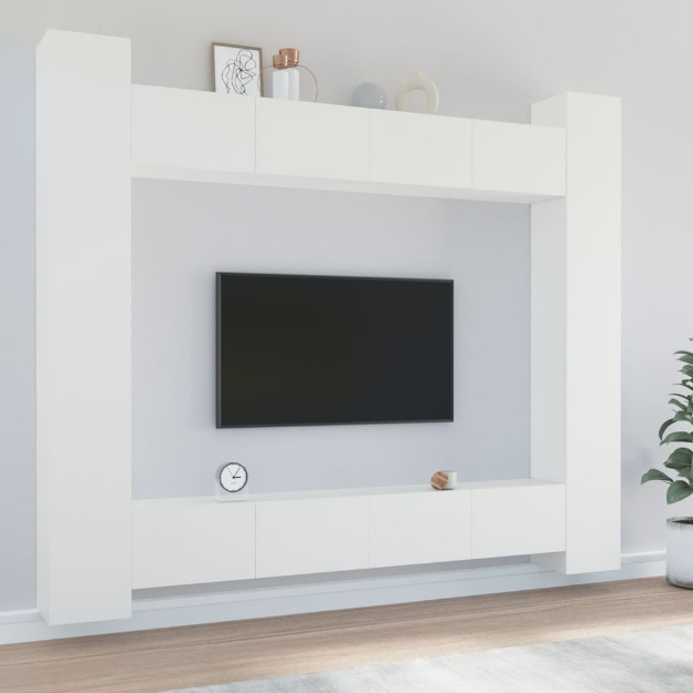 Set Mobili Porta TV 8pz Bianco in Legno Multistrato