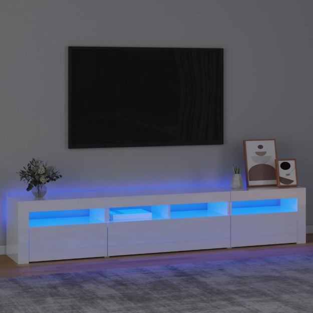 Mobile Porta TV con Luci LED Bianco Lucido 210x35x40 cm