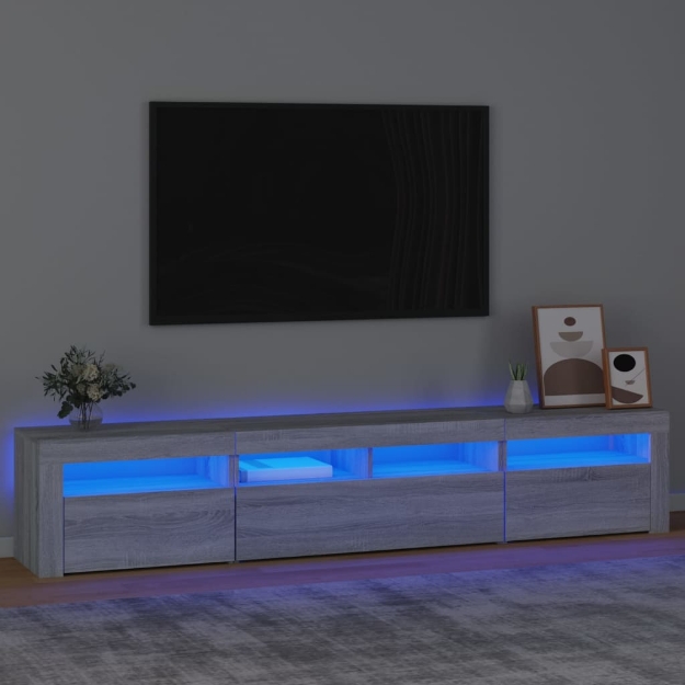 Mobile Porta TV con Luci LED Grigio Sonoma 210x35x40 cm