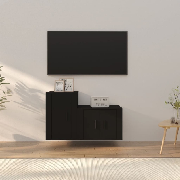 Set Mobili Porta TV 2 pz Nero in Legno Multistrato