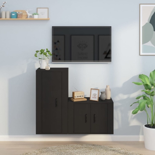 Set Mobili Porta TV 2 pz Nero in Legno Multistrato