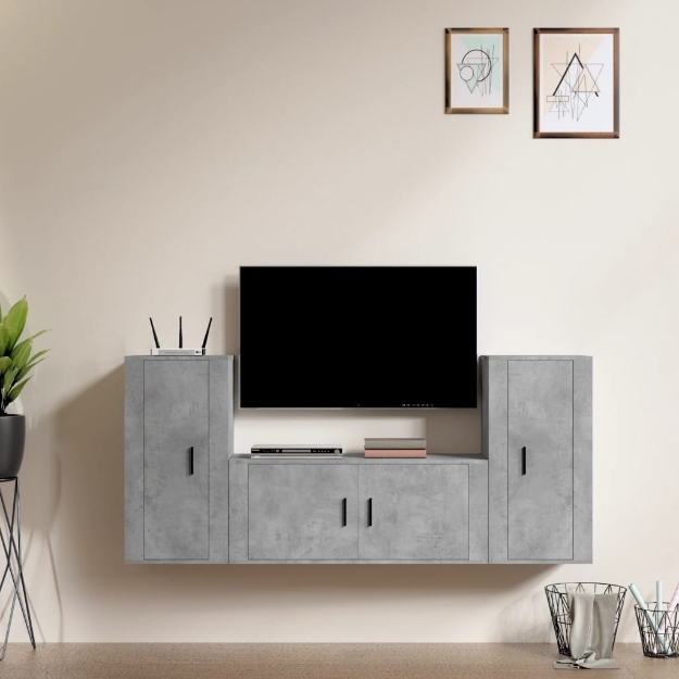 Set di Mobili Porta TV 3 pz Grigio Cemento in Legno Multistrato