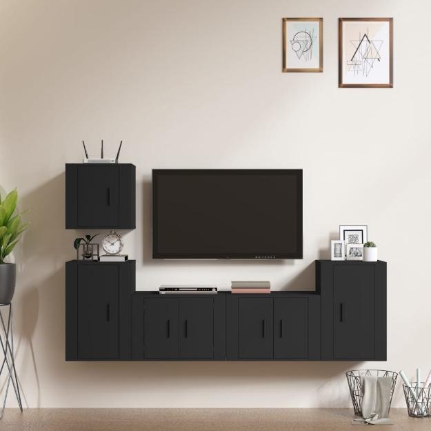 Set di Mobili Porta TV 5 pz Nero in Legno Multistrato