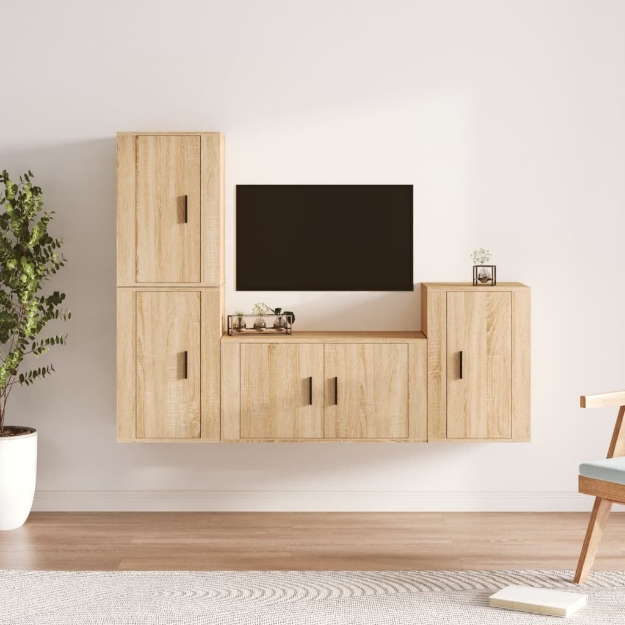 Set di Mobili Porta TV 4 pz Rovere Sonoma in Legno Multistrato