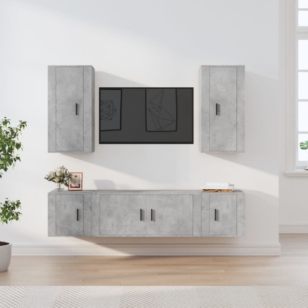 Set di Mobili Porta TV 5 pz Grigio Cemento in Legno Multistrato