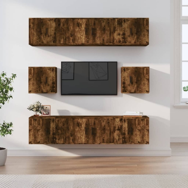 Set Mobili Porta TV 8 pz Rovere Fumo in Legno Multistrato