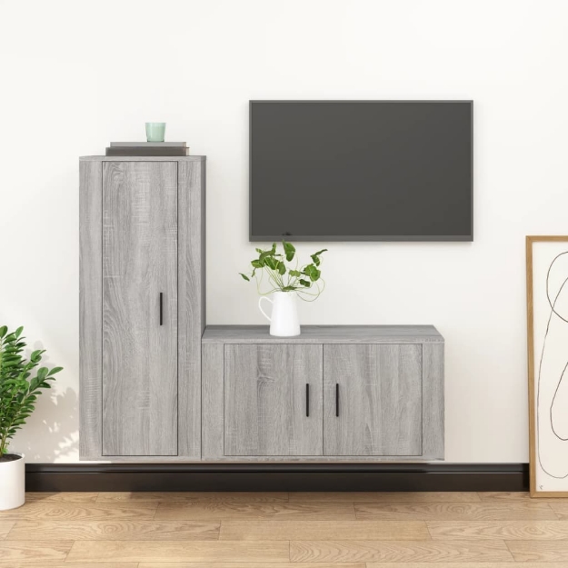 Set Mobili Porta TV 2 pz Grigio Sonoma in Legno Multistrato