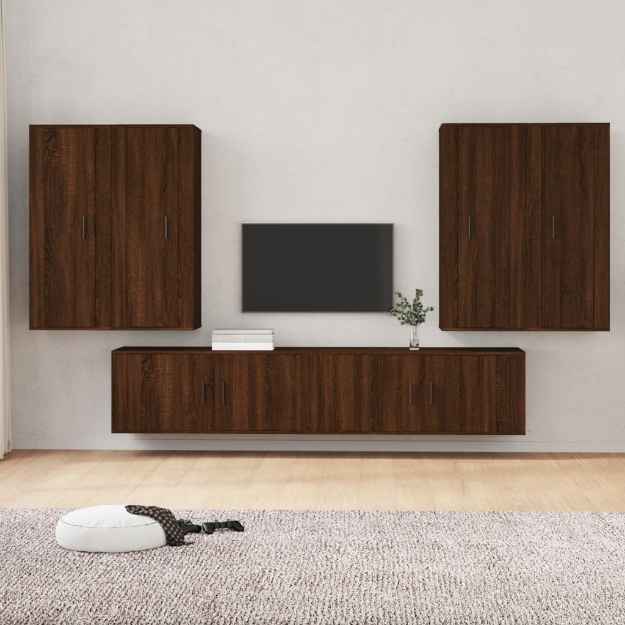 Set Mobili Porta TV 6 pz Rovere Marrone in Legno Multistrato