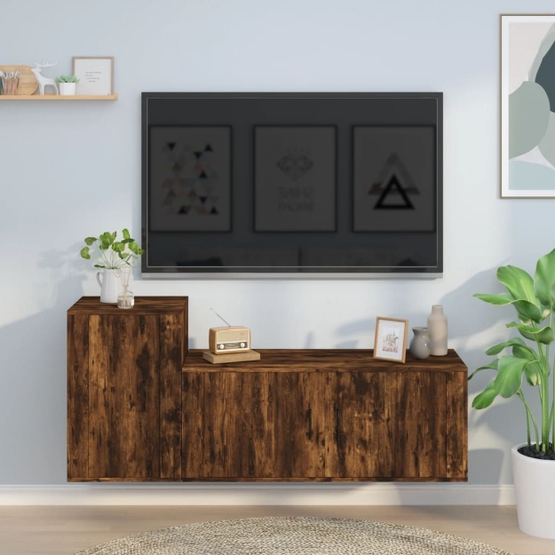 Set Mobili Porta TV 2 pz Rovere Fumo in Legno Multistrato