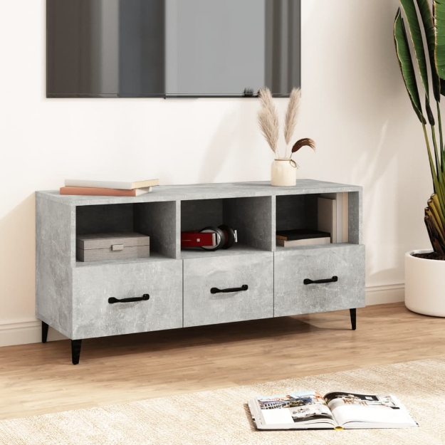 Mobile Porta TV Grigio Cemento 102x35x50 cm Legno Multistrato