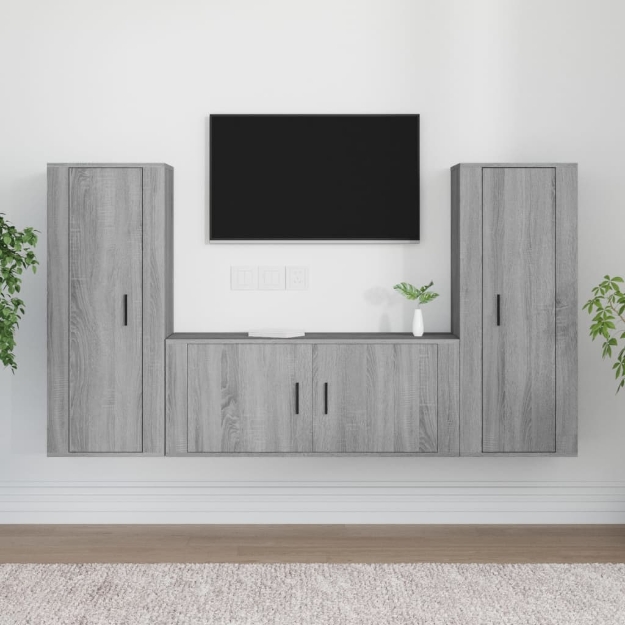 Set Mobili Porta TV 3 pz Grigio Sonoma in Legno Multistrato