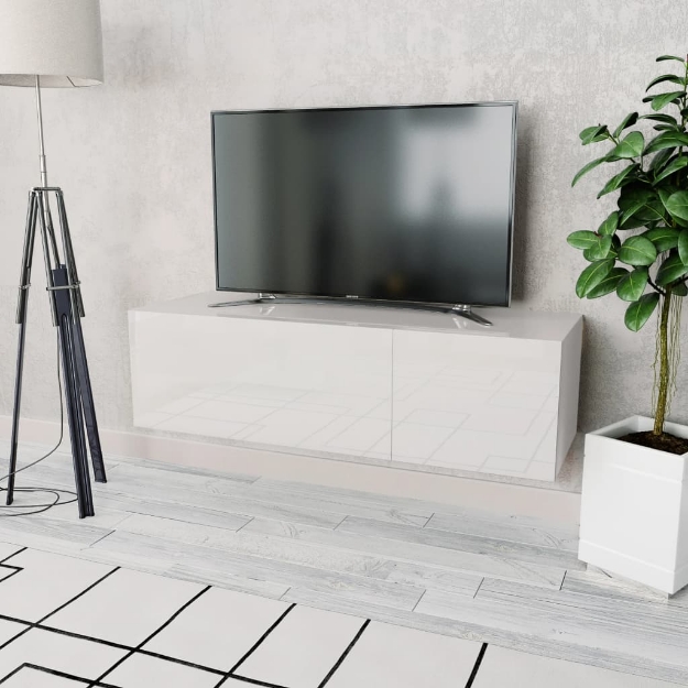 Mobile Porta TV in Legno Multistrato 120x40x34 cm Bianco Lucido