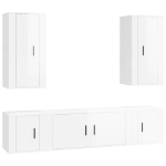 Set di Mobili Porta TV 5 pz Bianco Lucido in Legno Multistrato