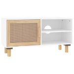 Mobile TV Bianco 80x30x40 cm Massello Pino e Rattan Naturale