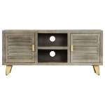 Mobile TV Legno Massello di Mango Grigio e Ottone 110x30x48cm