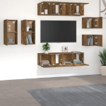 Set Mobili Porta TV 8pz Rovere Fumo in Legno Multistrato