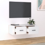 Mobile Porta TV Sospeso Bianco 80x36x25cm in Legno Multistrato