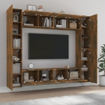 Set Mobili Porta TV 8pz Rovere Fumo in Legno Multistrato