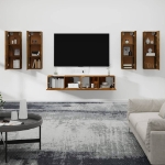 Set di Mobili Porta TV 6 pz Rovere Fumo in Legno Multistrato