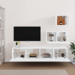 Set di Mobili Porta TV 4 pz Bianco Lucido in Legno Multistrato