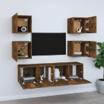 Set di Mobili Porta TV 6 pz Rovere Fumo in Legno Multistrato