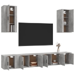 Set di Mobili Porta TV 6 pz Grigio Cemento in Legno Multistrato