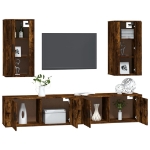 Set di Mobili Porta TV 4 pz Rovere Fumo in Legno Multistrato