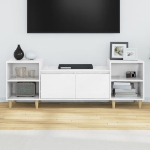 Mobile Porta TV Bianco Lucido 160x35x55 cm in Legno Multistrato