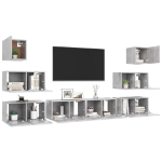 Set Porta TV 8 pz Grigio Cemento in Truciolato