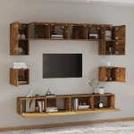 Set Mobili Porta TV 8pz Rovere Fumo in Legno Multistrato