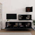 Set Mobili Porta TV 4 pz Nero in Legno Multistrato