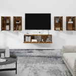 Set di Mobili Porta TV 6 pz Rovere Fumo in Legno Multistrato