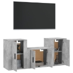 Set di Mobili Porta TV 3 pz Grigio Cemento in Legno Multistrato