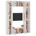 Set Mobili Porta TV 8pz Bianco Lucido in Legno Multistrato