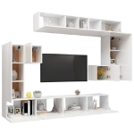 Set Mobili Porta TV 8pz Bianco Lucido in Legno Multistrato