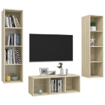 Set Porta TV 3 pz Rovere Sonoma in Truciolato