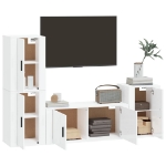 Set di Mobili Porta TV 4 pz Bianco Lucido in Legno Multistrato