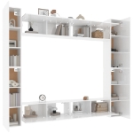 Set Mobili Porta TV 8pz Bianco Lucido in Legno Multistrato