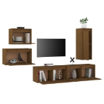 Mobili Porta TV 5 pz Miele in Legno Massello di Pino