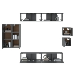 Set Mobili Porta TV 8pz Nero in Legno Multistrato