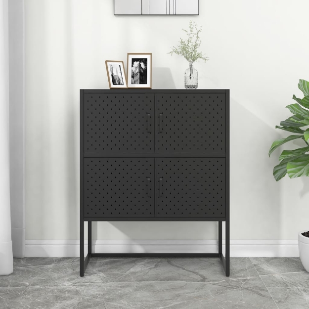 Credenza Alta Nera 80x35x100 cm in Acciaio