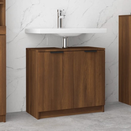 3 pz Set Mobili da Bagno，Armadietto da bagno，Mobiletto Bagno Rovere Fumo in  Legno Multistrato