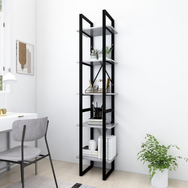 Libreria a 5 Ripiani Grigio Cemento 40x30x175 cm in Multistrato